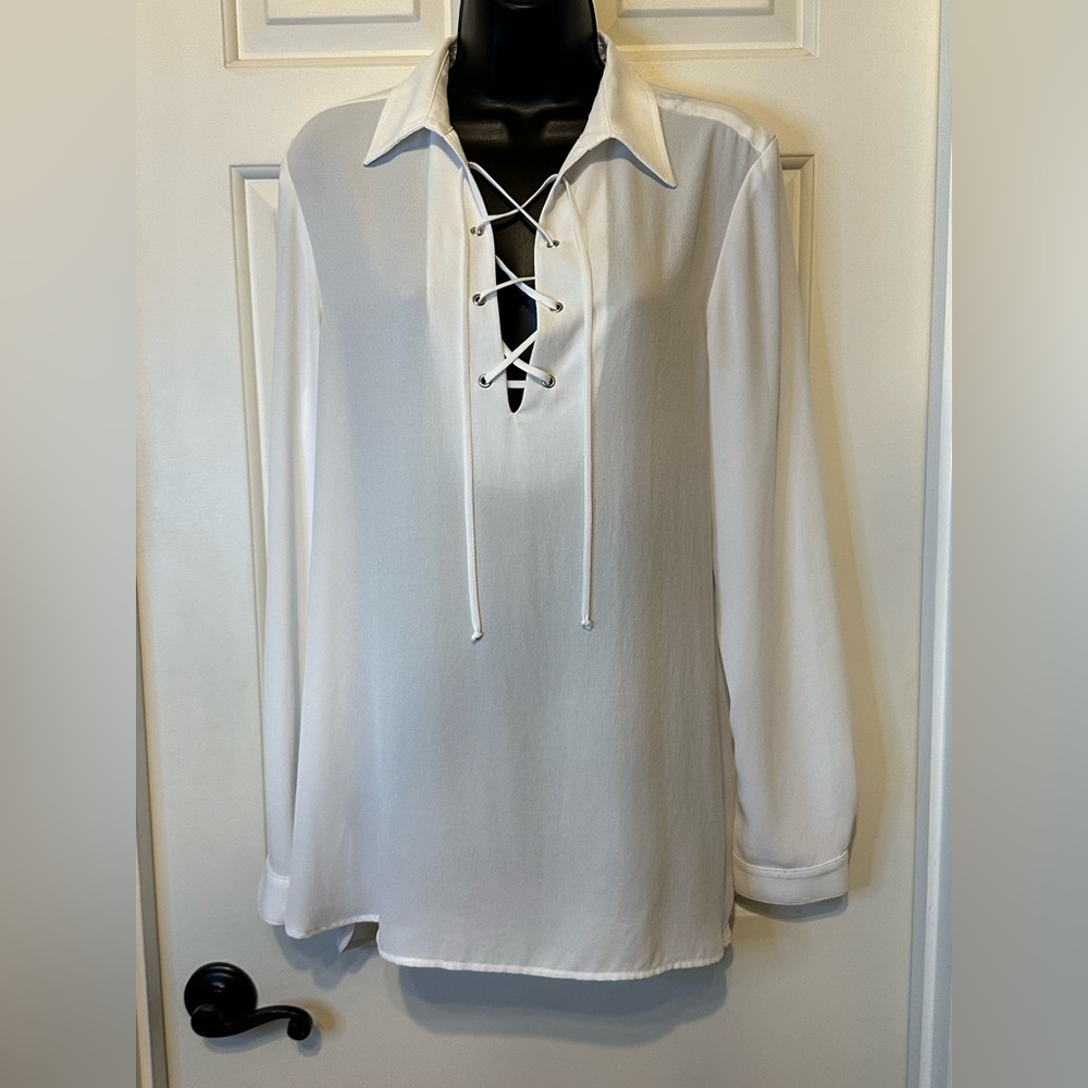 SG14-Karen Kane Cream Long Sleeve Tie Front Blouse
